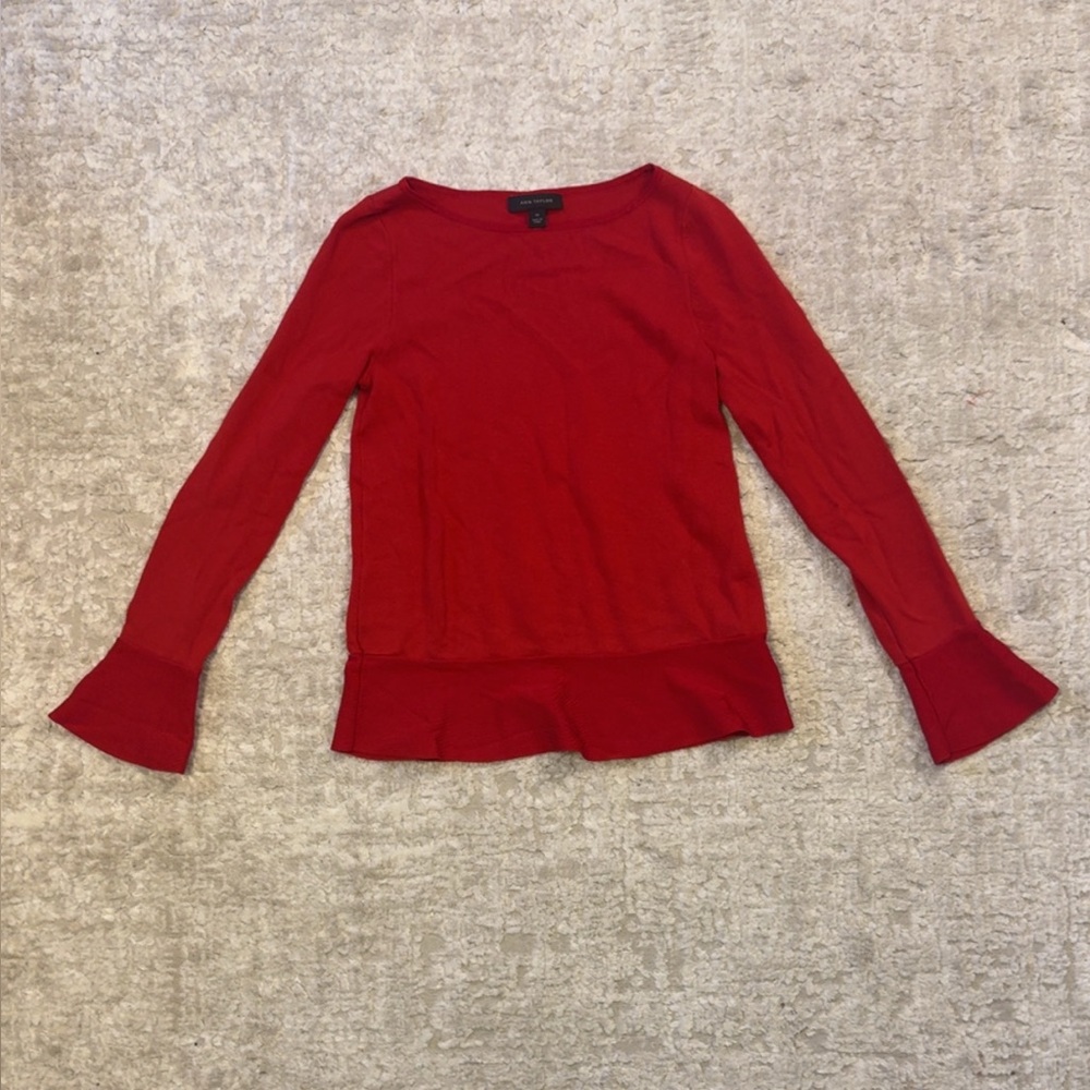 Ann Taylor Women’s Vibrant Red Sweater Blouse with Flared Sleeves XS